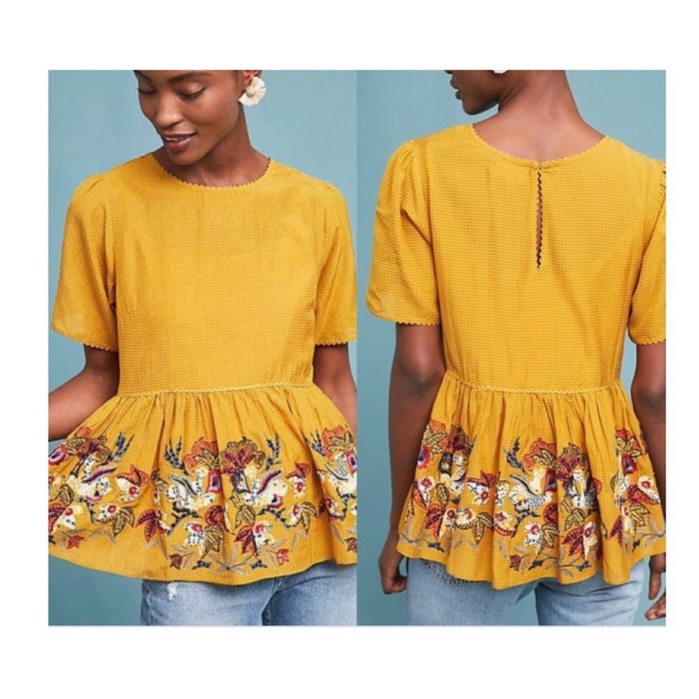Anthropologie yellow beaded peplum